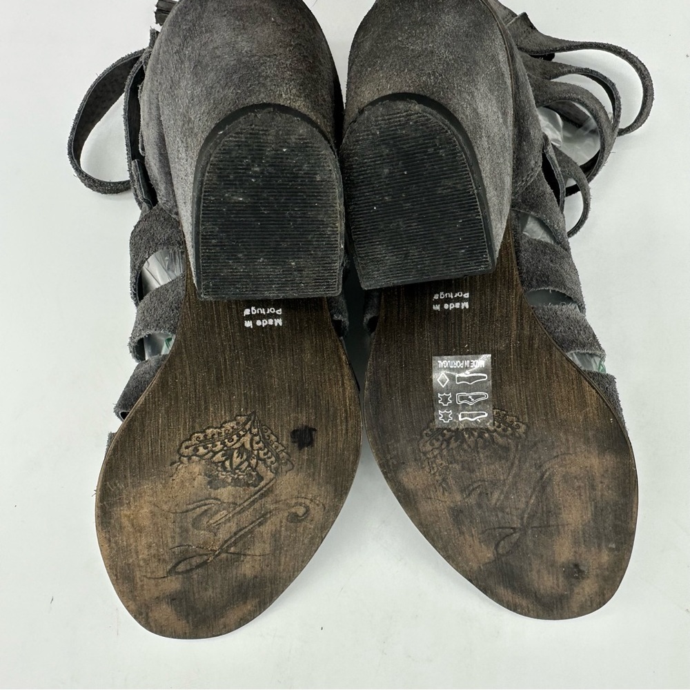 Free People Cayman Strappy Hybrid Gray Suede Open Toe Chunky  Heels 38 (US Sz 7) - Picture 13 of 14